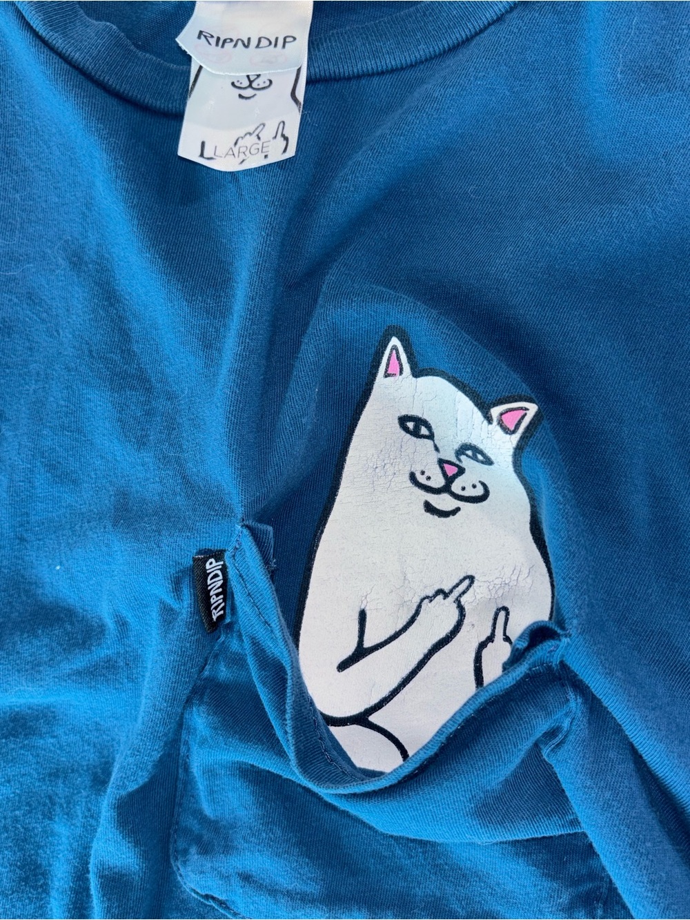 RIPnDIP Vulgar Middle Finger Gesture -  Short Sleeve Blue T-Shirt Size L